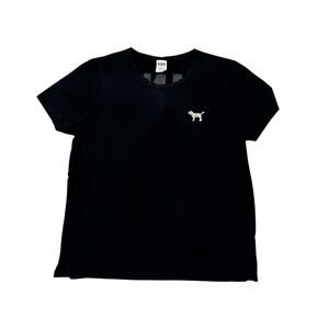 Victorias Secret PINK Dog Logo Gold Sequin Black T Shirt Size Large Glam McBling